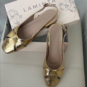 Gold Leather Women's Slingback Shoes